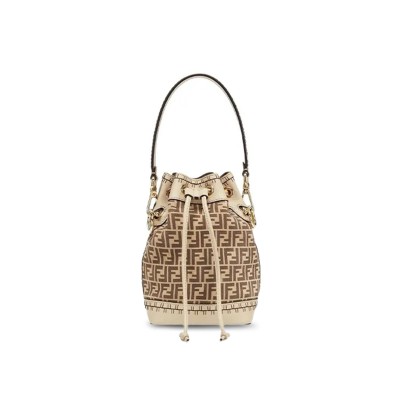 FENDI MON TRESOR BUCKET BAG ZUCCA SUEDE MINI BROWN 8BS010AHJGF1FI0 (18*12*10cm)